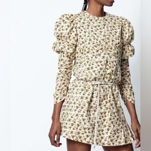 Zadig & Voltaire Rename Vanille Floral Print Puff Sleeve Cotton Mini Dress NWT